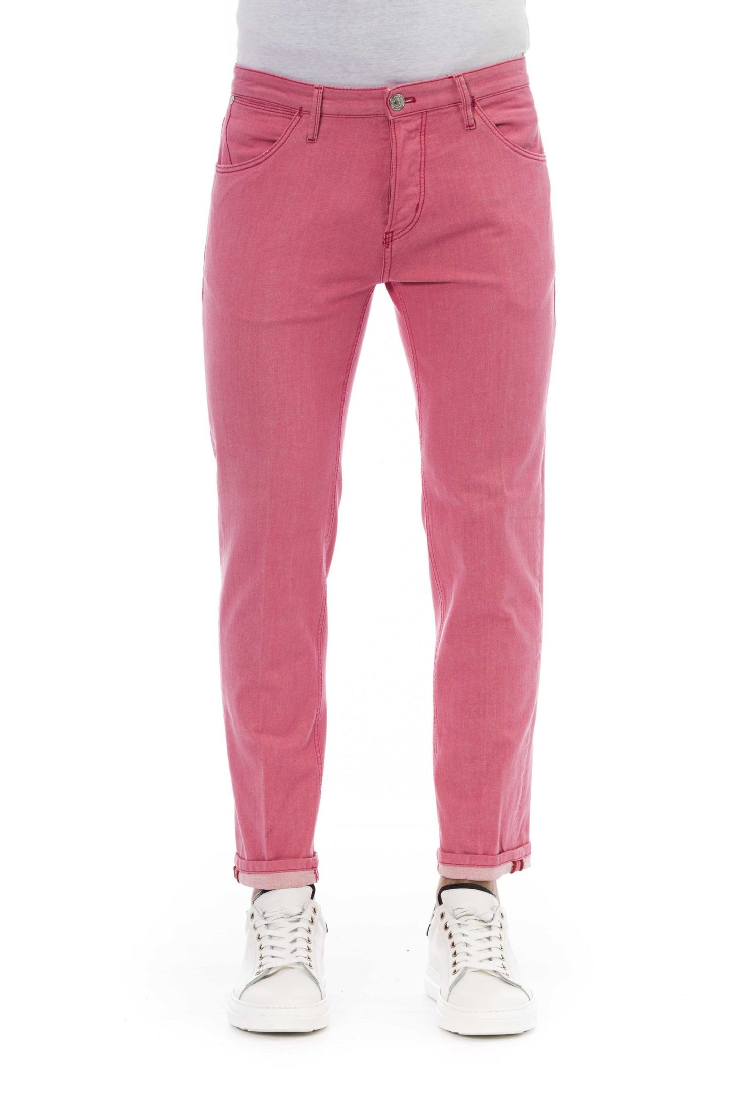 Chic Pink Cotton Blend Jeans for Men