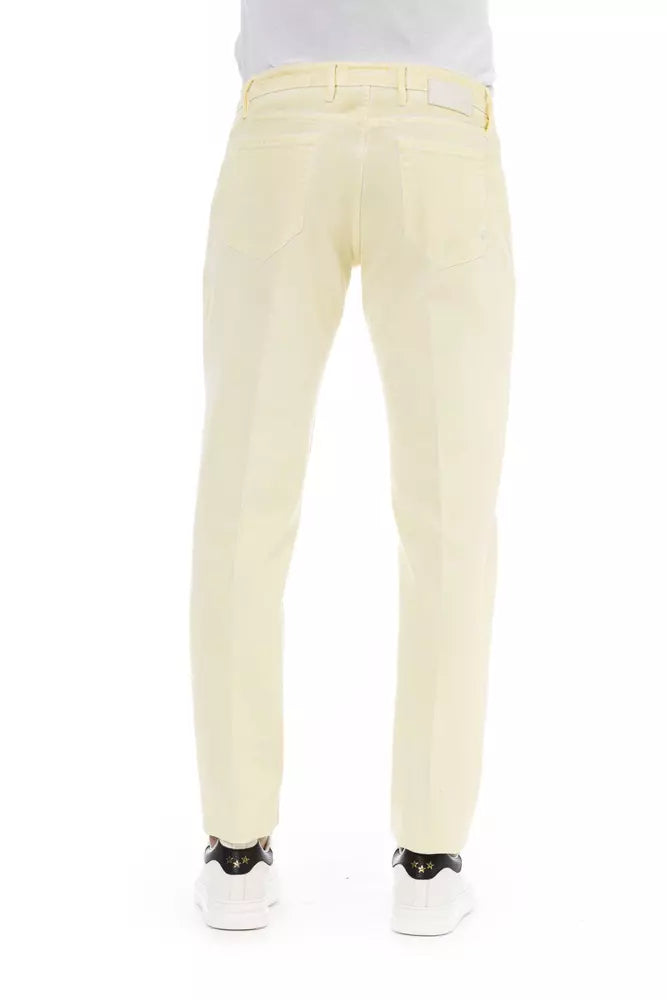 Beige Button-Up Cotton Jeans for Men