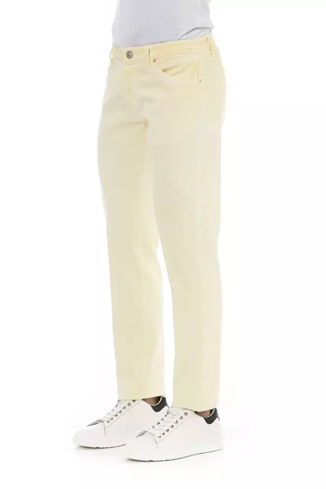 Beige Button-Up Cotton Jeans for Men