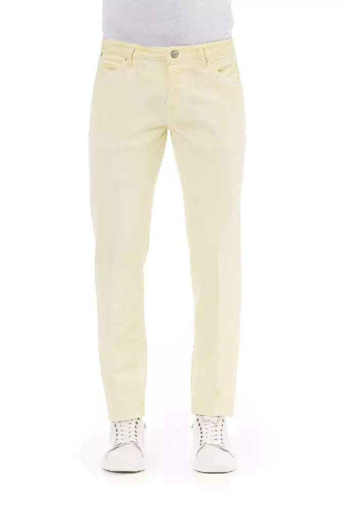 Beige Button-Up Cotton Jeans for Men