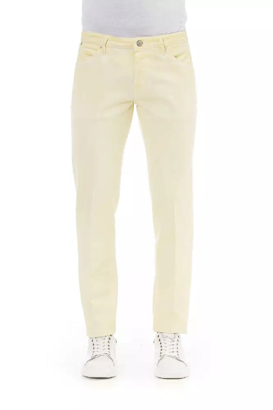 Beige Button-Up Cotton Jeans for Men