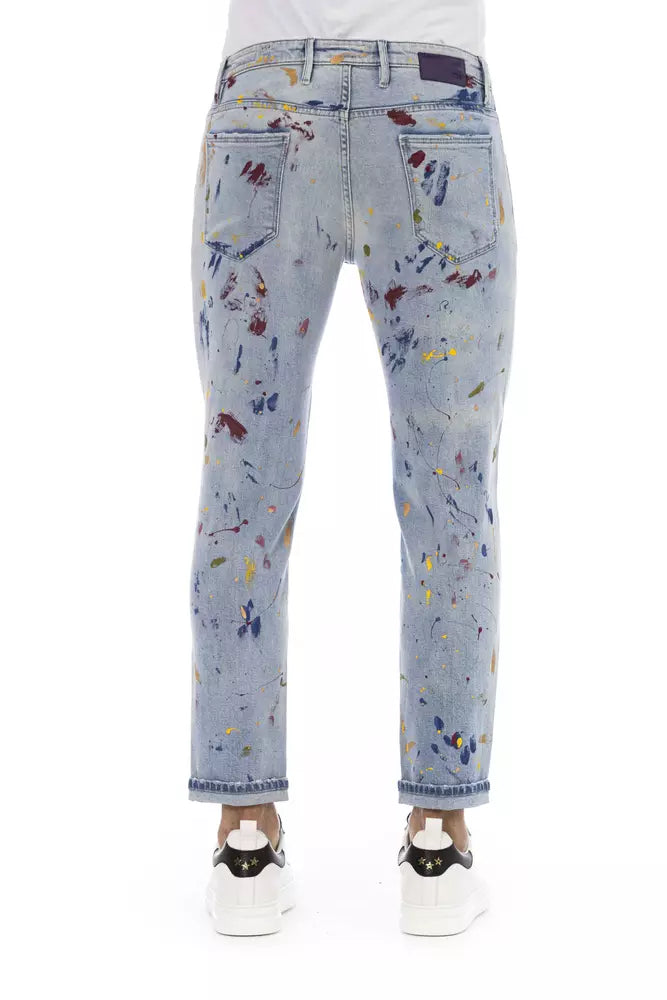 Splash Paint Effect Skinny Jeans in Light Blue