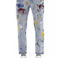 Splash Paint Effect Skinny Jeans in Light Blue