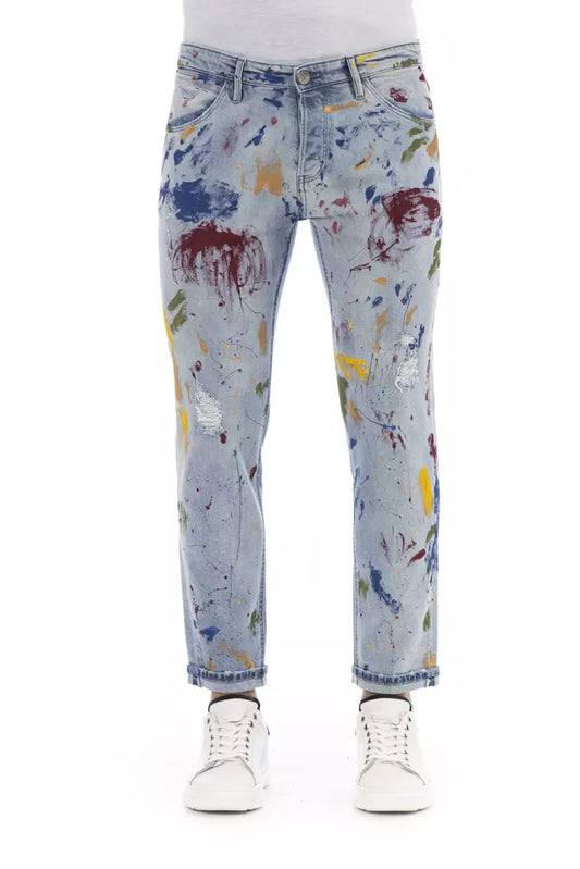 Splash Paint Effect Skinny Jeans in Light Blue