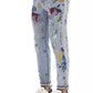 Splash Paint Effect Skinny Jeans in Light Blue