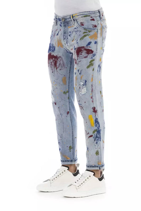 Splash Paint Effect Skinny Jeans in Light Blue