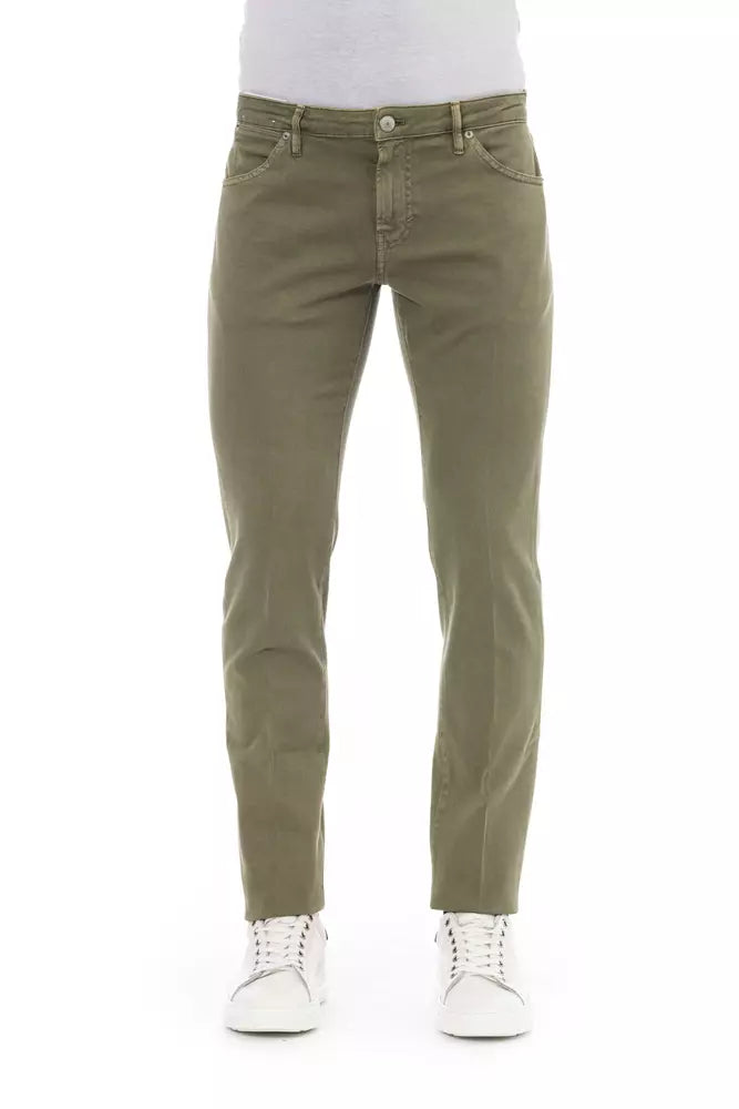 Elegant Green Cotton Stretch Jeans