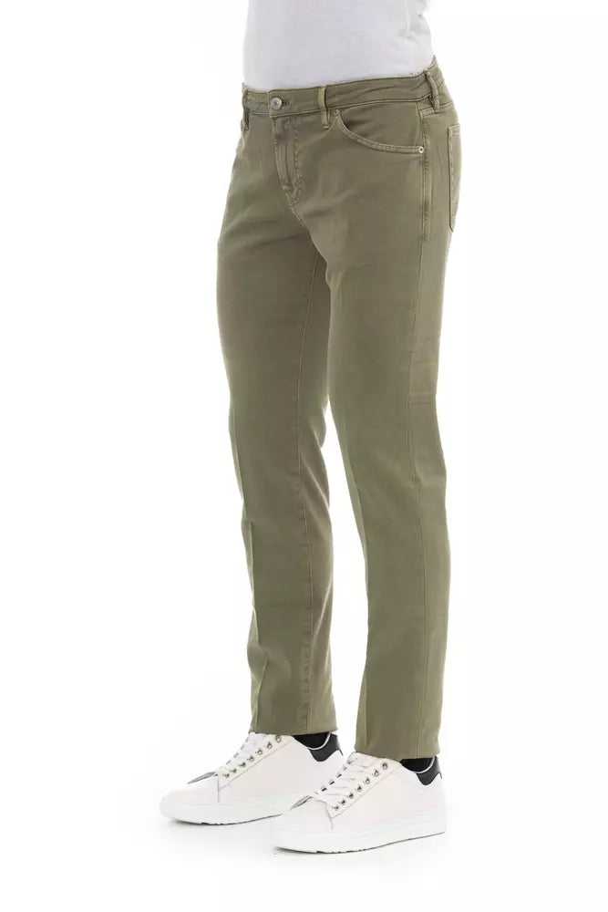 Elegant Green Cotton Stretch Jeans