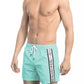 Chic Light Blue Tape-Trim Swim Shorts