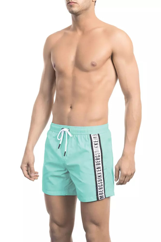 Chic Light Blue Tape-Trim Swim Shorts