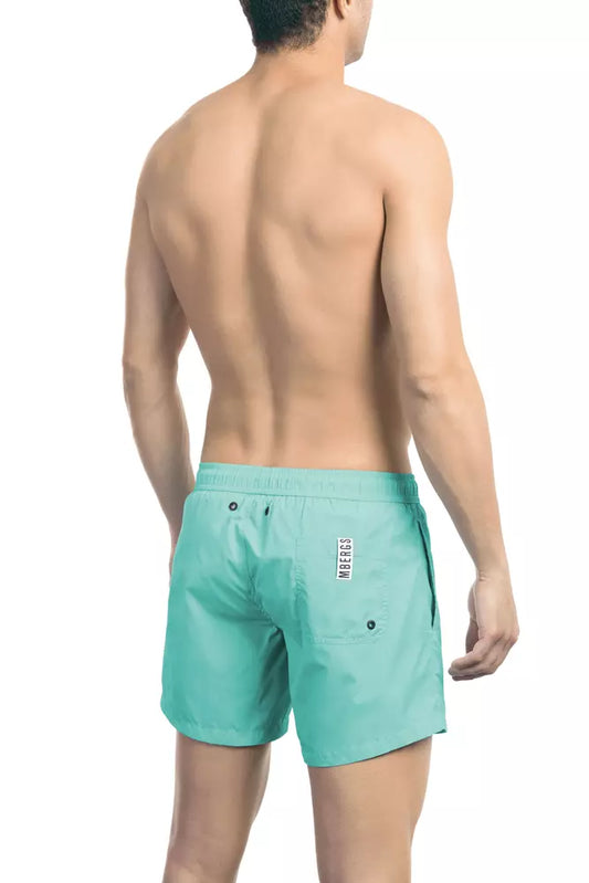 Chic Light Blue Tape-Trim Swim Shorts