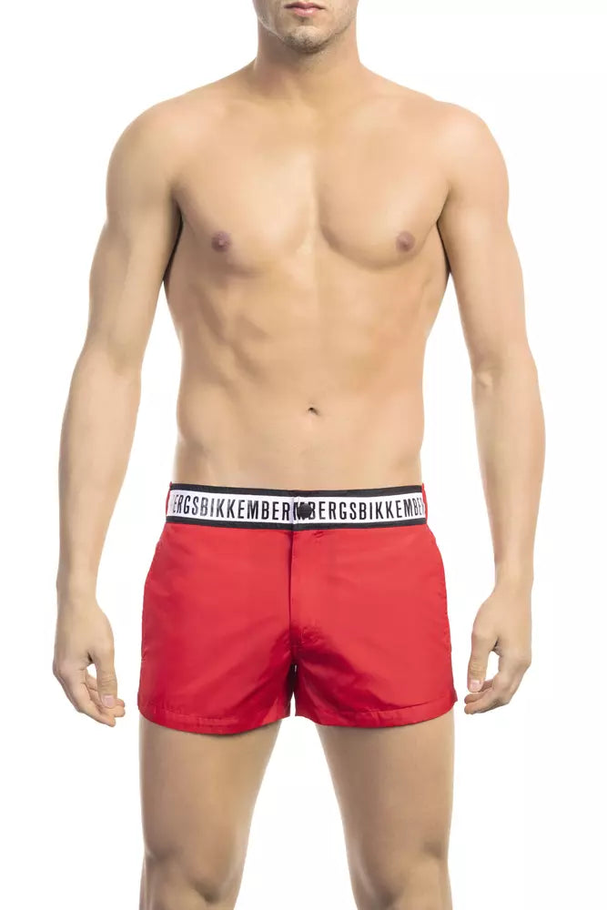 Red Micro Swim Shorts with Contrast Band