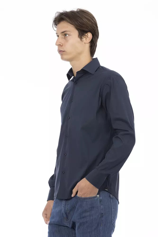 Sleek Blue Slim-Fit Designer Shirt