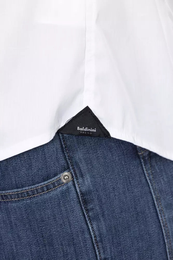 Sleek White Italian Collar Slim Shirt