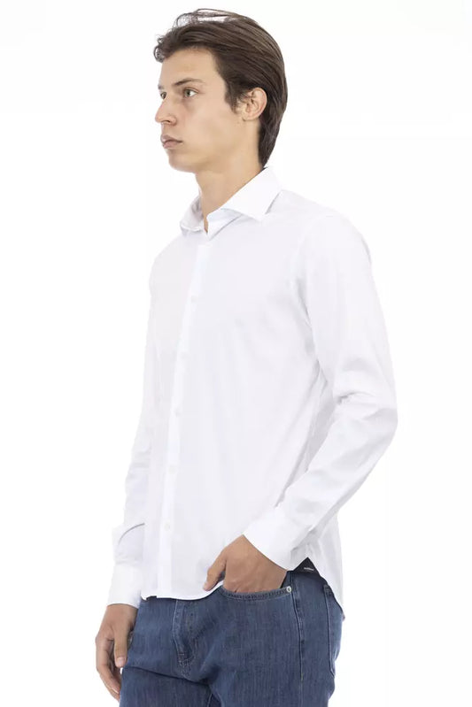 Sleek White Italian Collar Slim Shirt