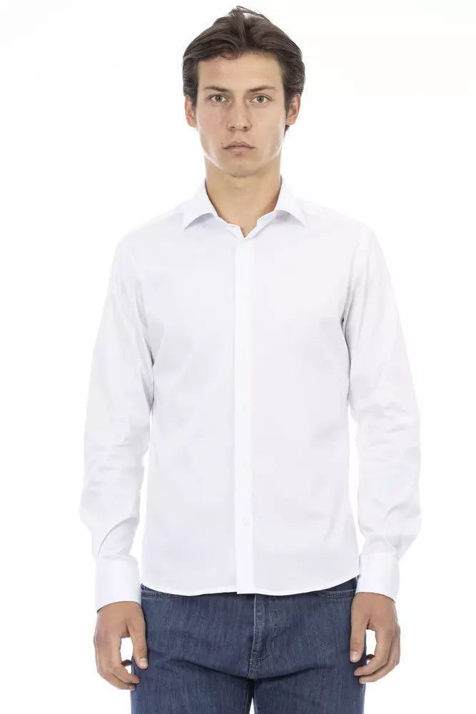 Sleek White Italian Collar Slim Shirt