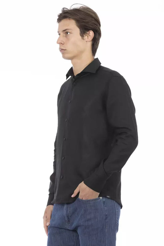 Sleek Black Italian Linen Men's Slim Shirt