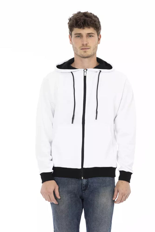 Elegant White Cotton Hoodie with Zip Closure