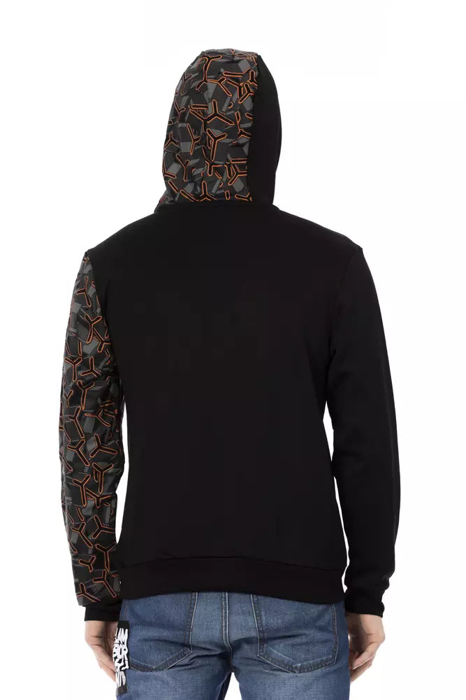 Sleek Black Cotton Hooded Sweatshirt