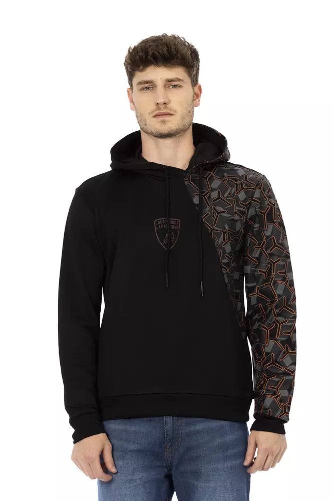 Sleek Black Cotton Hooded Sweatshirt