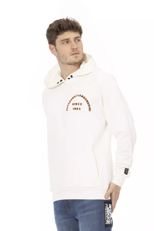 Sleek White Lamborghini Hoodie with Logo Sleeve