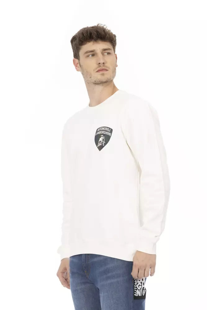 Sleek White Crewneck Shield Logo Sweater