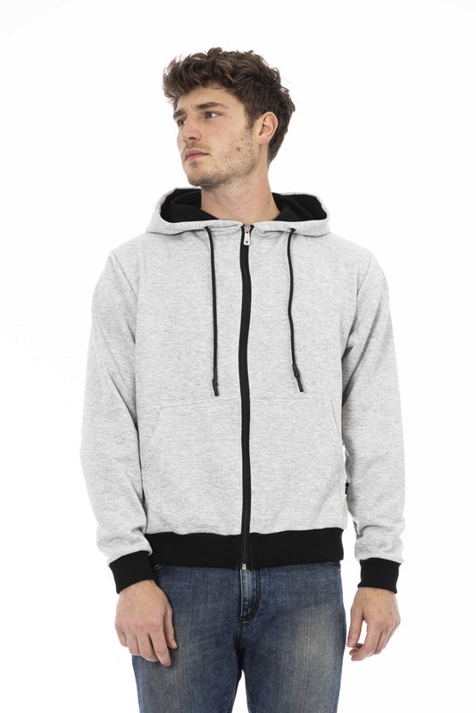 Chic Gray Zippered Cotton Hoodie