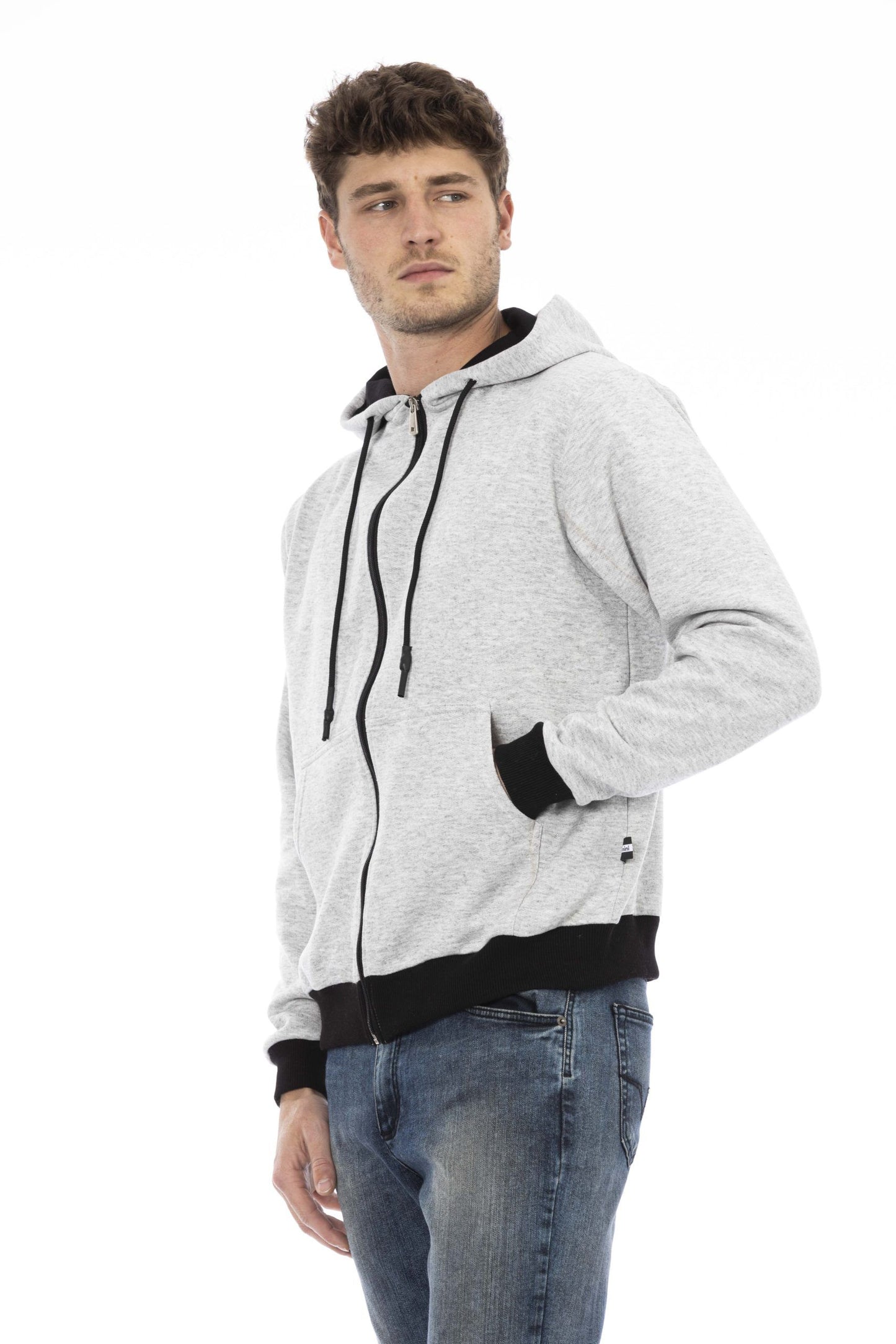 Chic Gray Zippered Cotton Hoodie