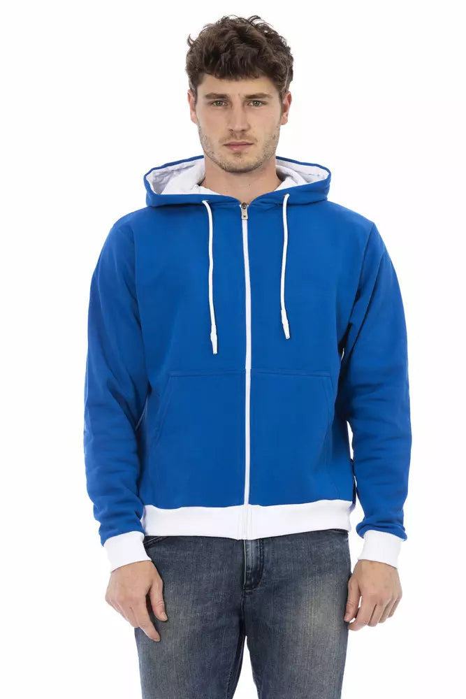 Elegant Blue Wool Hoodie with Zip Closure