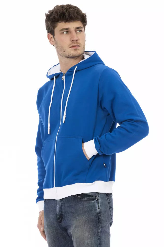 Elegant Blue Wool Hoodie with Zip Closure