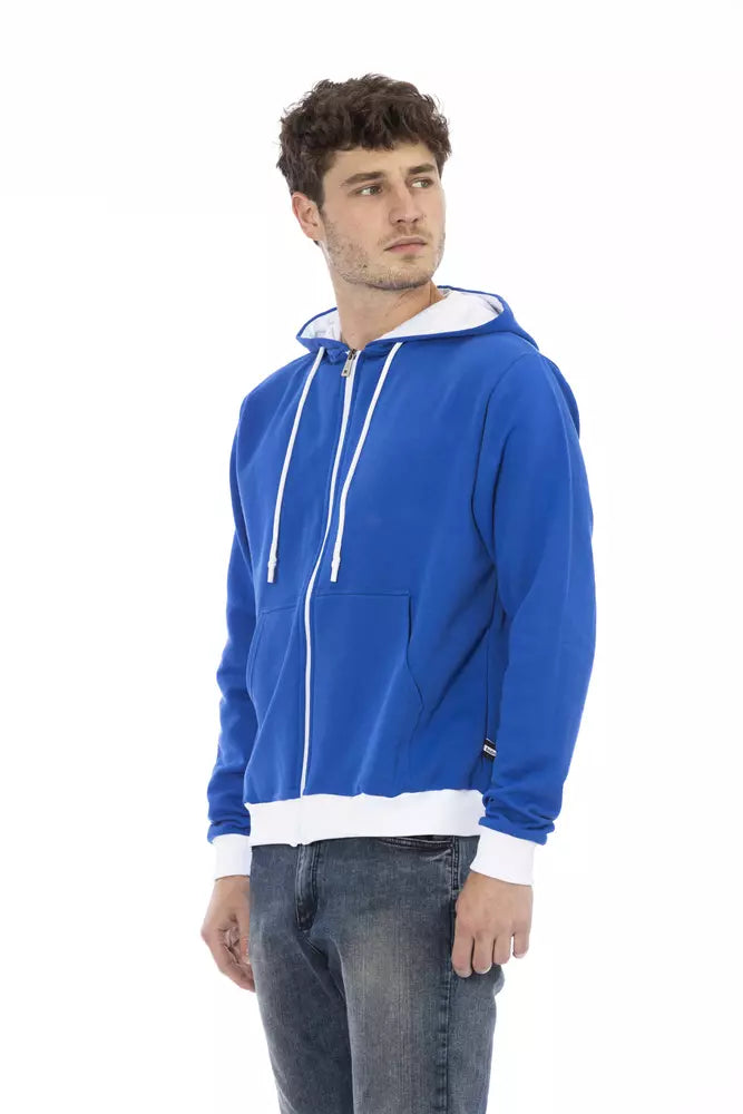 Elegant Blue Wool Hoodie with Rear Logo