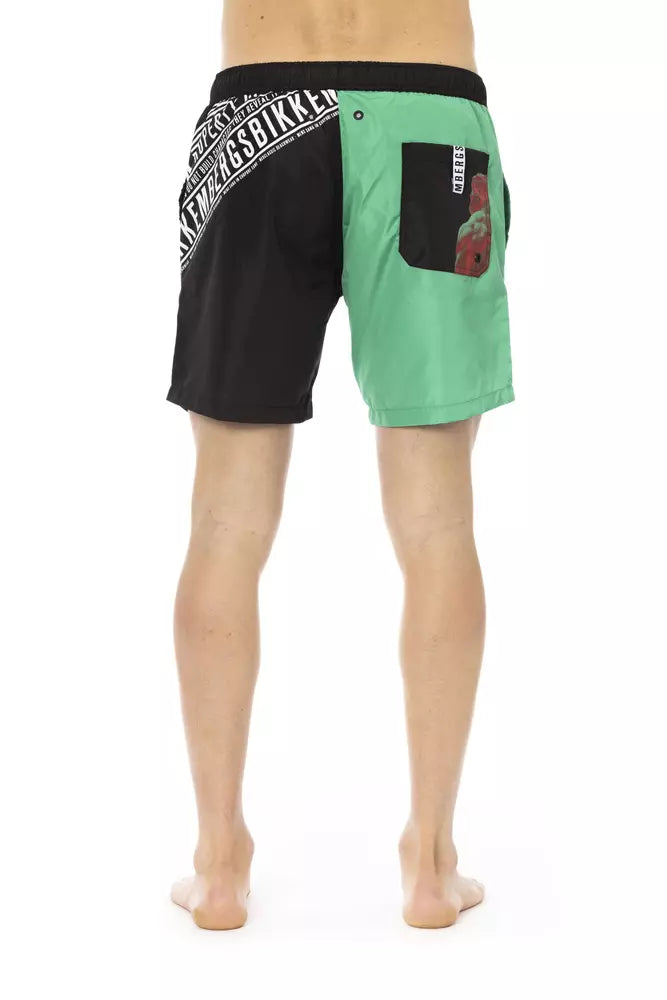 Elegant Green Swim Shorts with Side Print