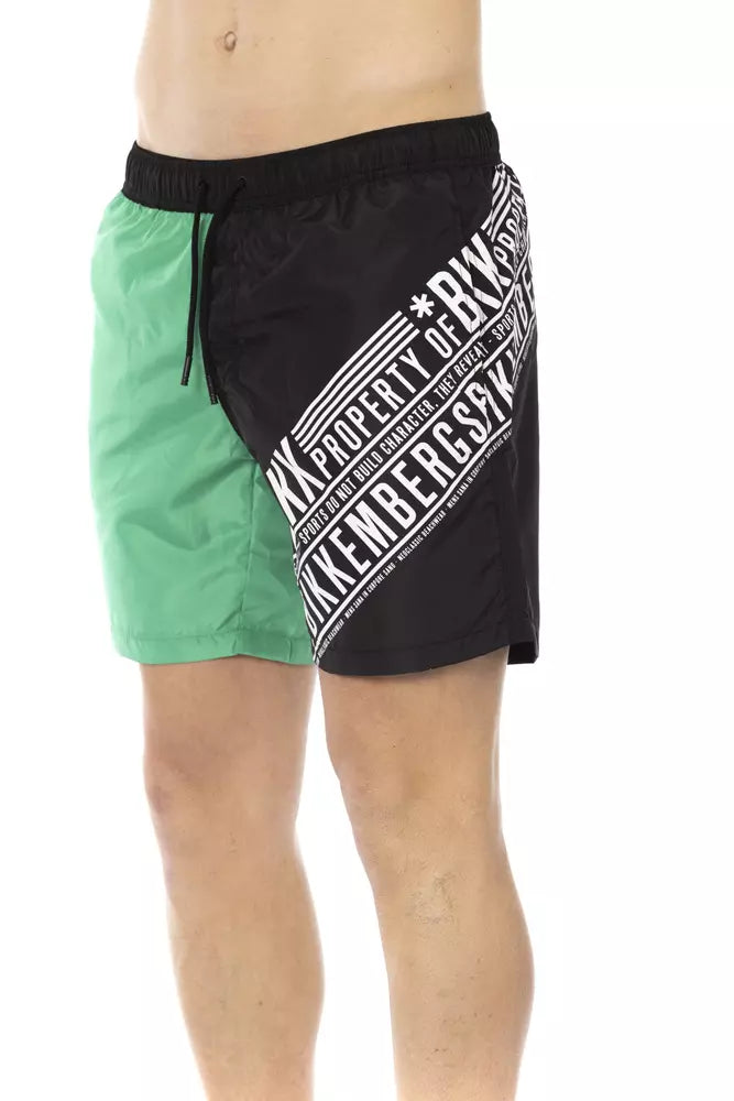 Elegant Green Swim Shorts with Side Print