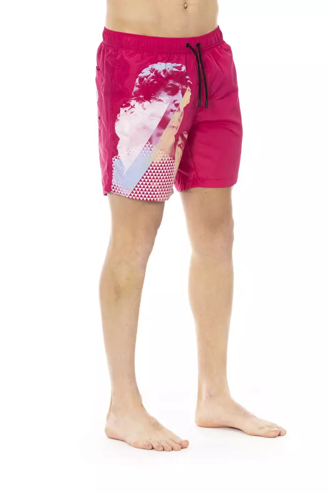 Fuchsia Swim Shorts with Side Print Detail