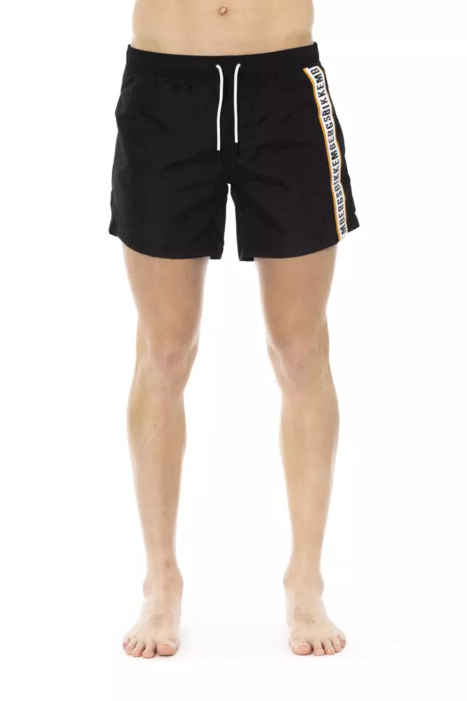 Sleek Black Swim Shorts with Sporty Tape Detail