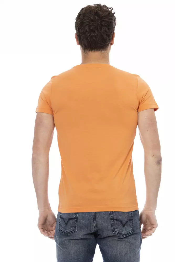 Orange Cotton Blend Tee with Chic Front Print