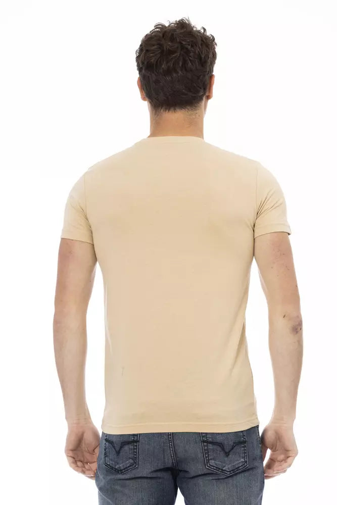 Beige Short Sleeve Tee with Sleek Print