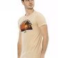 Beige Short Sleeve Tee with Sleek Print