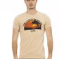 Beige Short Sleeve Tee with Sleek Print