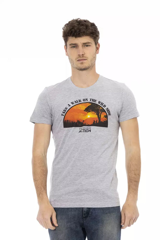 Elegant Gray Cotton-Blend T-Shirt