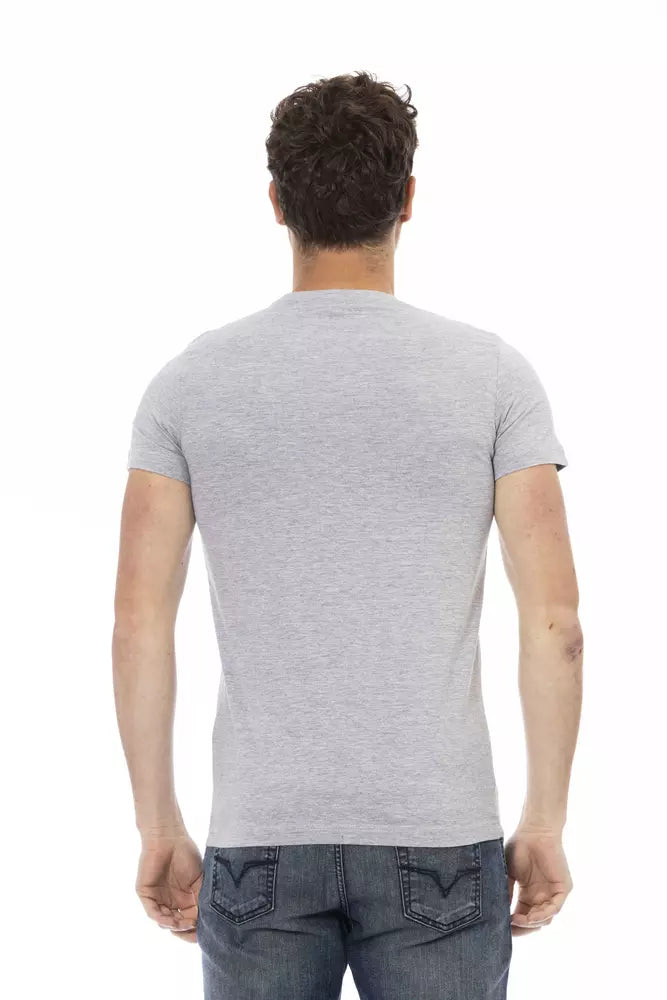 Chic Gray Cotton Blend Round Neck Tee