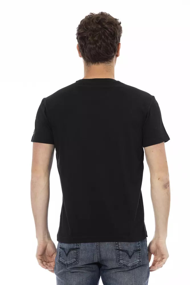 Elegant Casual Black Tee with Unique Front Print