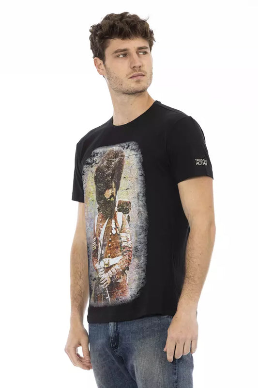 Elegant Casual Black Tee with Unique Front Print