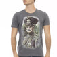 Elegant Gray Round Neck Tee with Front Print