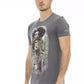 Elegant Gray Round Neck Tee with Front Print