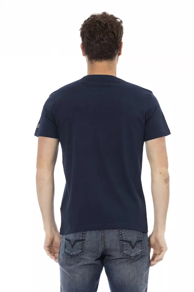 Elegant Blue Short Sleeve Cotton Blend Tee