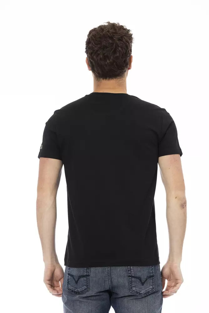 Elegant Black Round Neck Tee with Unique Print