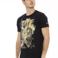 Elegant Black Round Neck Tee with Unique Print