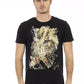 Elegant Black Round Neck Tee with Unique Print