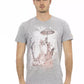 Chic Gray Cotton-Blend Tee with Artistic Front Print